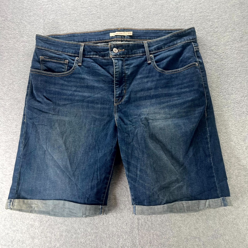 Levi's Bermuda Shorts Womens 22W Blue Whiskering Denim Cuffed Hem Casual Wear